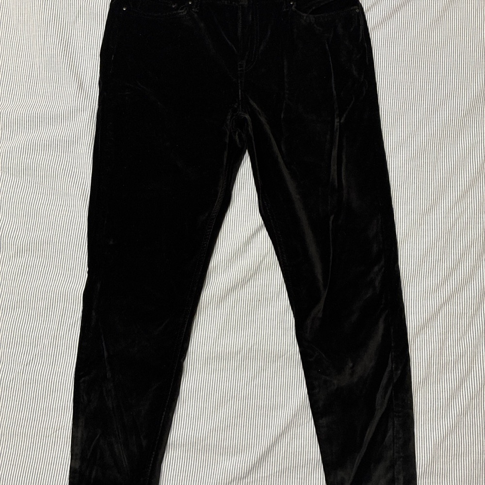 REISS Black Velvet Skinny Pants Size 32 Regular Dark Wash Stretch Festive Winter